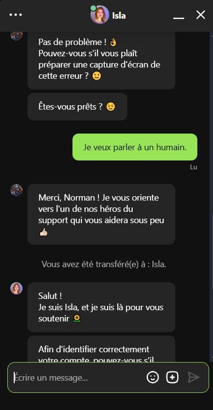 Chat avec le support sur Spinmama Casino