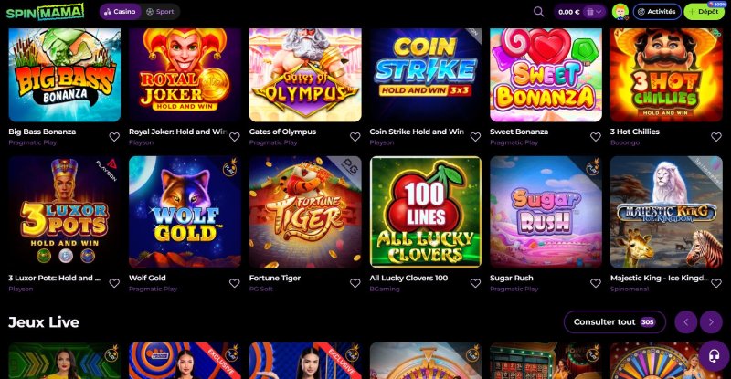 Les jeux proposés par Spinmama