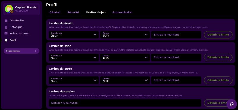 Limite de jeux sur Spinmama Casino