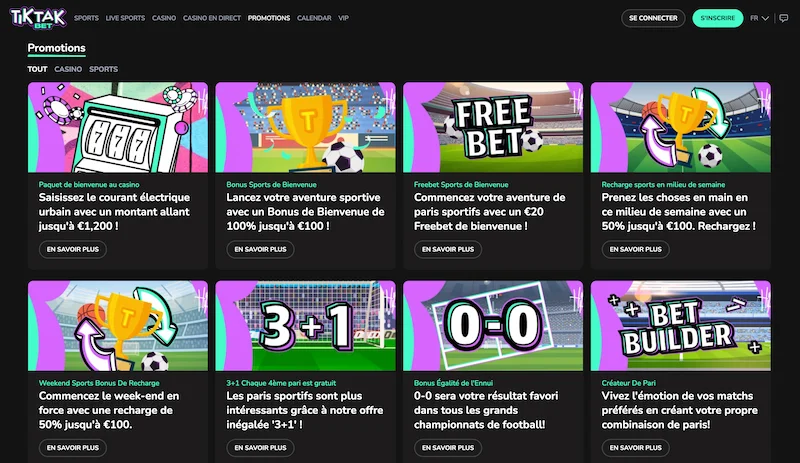 Capture d'&eacute;cran des autres promotions sur Tiktak Bet