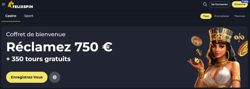 Capture d'écran du bonus de bienvenue Felixspin