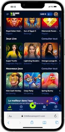 interface mobile billionaire spin casino