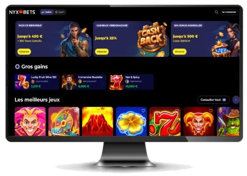 Capture d'écran de l'interface de Nyxbets sur ordinateur