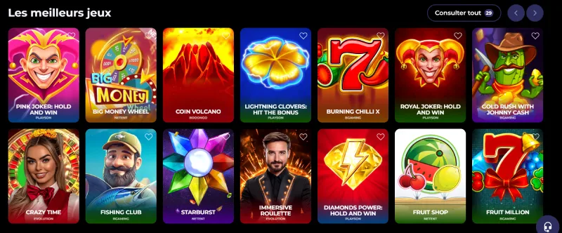 Capture d'écran des jeux de casino sur Nyxbets