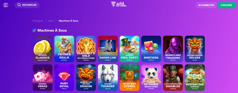 Capture d'écran des jeux de casino sur Wild Tornado