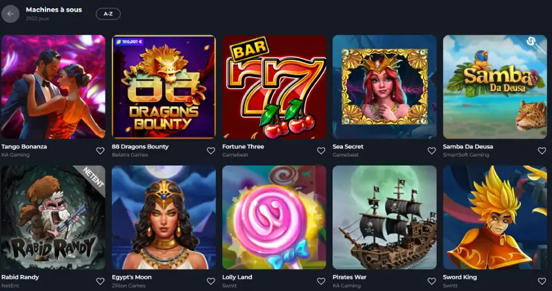 Capture d'écran des jeux de casino sur Felixspin