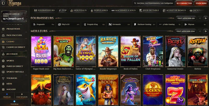 les jeux disponibles sur kyngs casino
