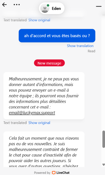 Licence sur Lucky Max