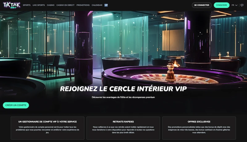 Capture d'&eacute;cran du programme VIP sur Tiktak Bet