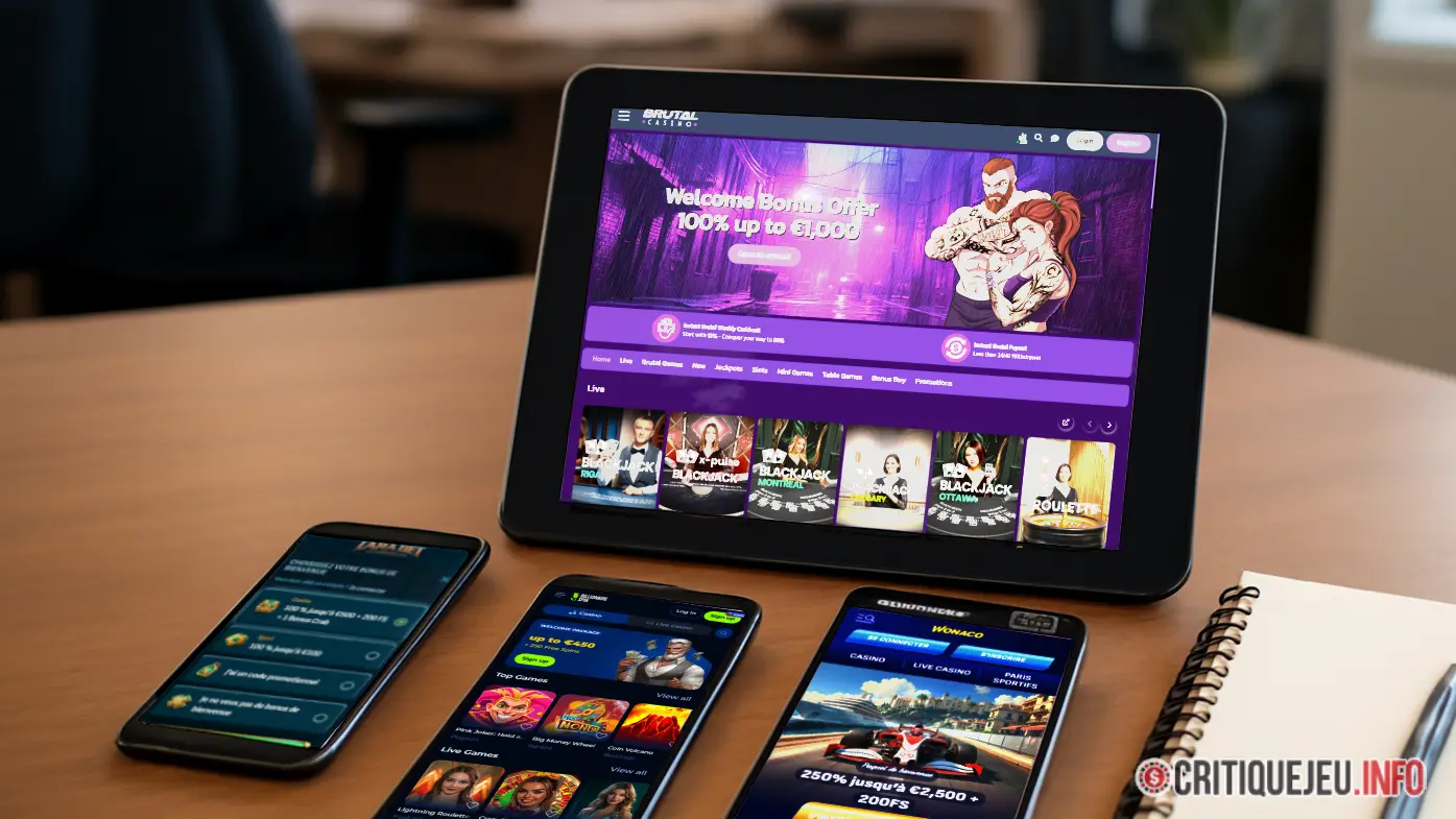 photo des tests de casinos en ligne sur plusieurs appareils mobiles chez CritiqueJeu