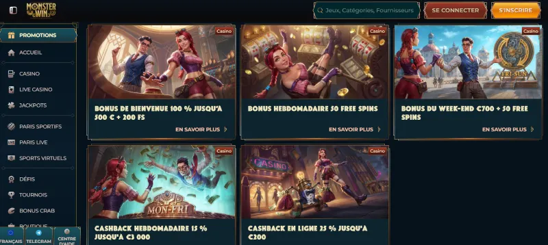 Capture d'écran des autres promotions sur Monsterwin