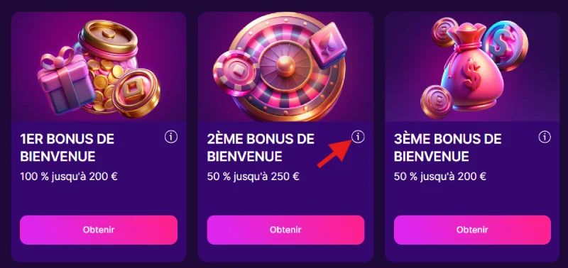 Capture d'écran des conditions d'utilisation des bonus