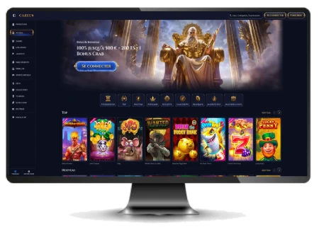 Capture d'écran de l'interface de Cazeus sur ordinateur