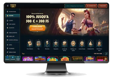 Capture d'écran de l'interface de Monsterwin sur ordinateur