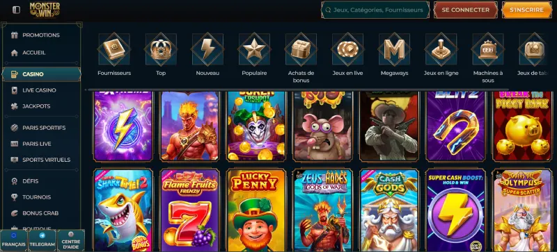 Capture d'écran des jeux de casino sur Monsterwin