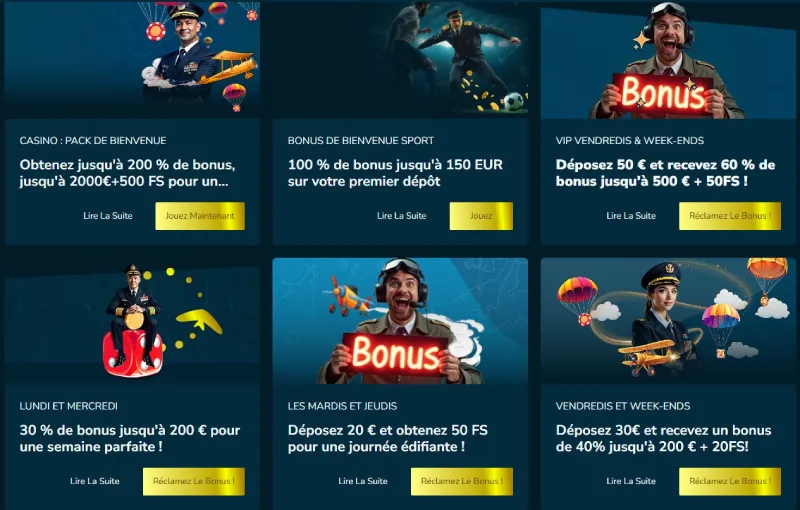 Capture d'écran des promotions sur Volerbet