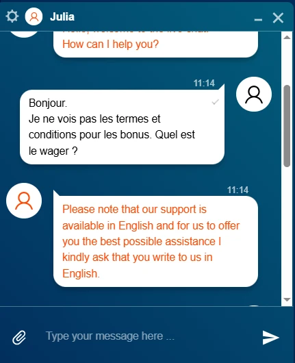 Echange avec le service client de Bof Casino