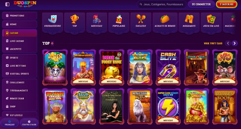 capture écran des jeux disponibles sur duospin