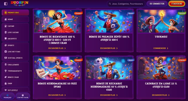capture écran des promotions disponibles sur duospin