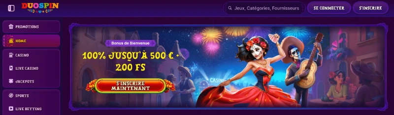 capture écran du bonus de bienvenue de duospin