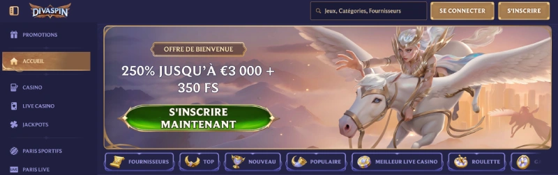 capture écran du bonus de bienvenue sur divaspin