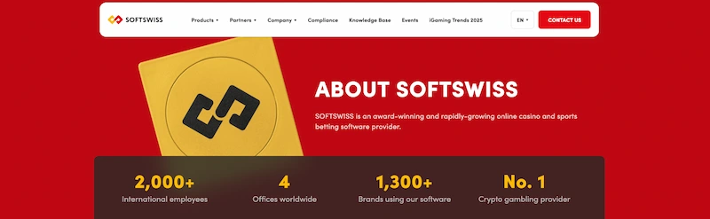 Capture d'écran de la page à propos de Softswiss
