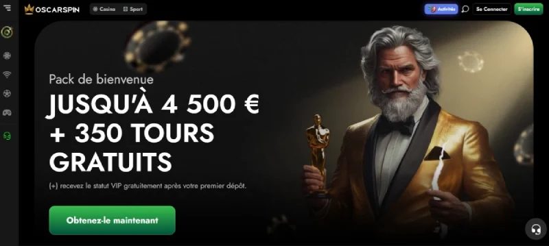 Capture d'&eacute;cran du bonus de bienvenue sur OscarSpin