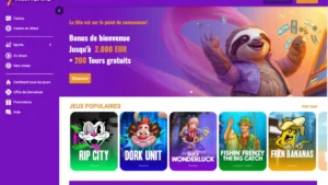 Capture d'&eacute;cran de la page d'accueil de PartySpins