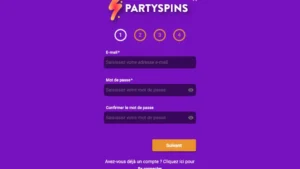 Capture d'&eacute;cran du premier formulaire d'inscription sur PartySpins