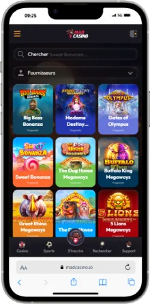 Capture d'écran de l'interface mobile de MadCasino