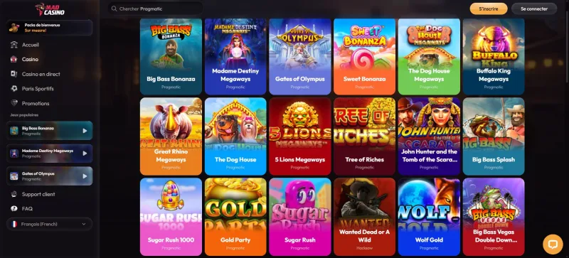 Capture d'écran des jeux sur MadCasino