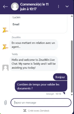 Echange avec le service client de ZeusWin