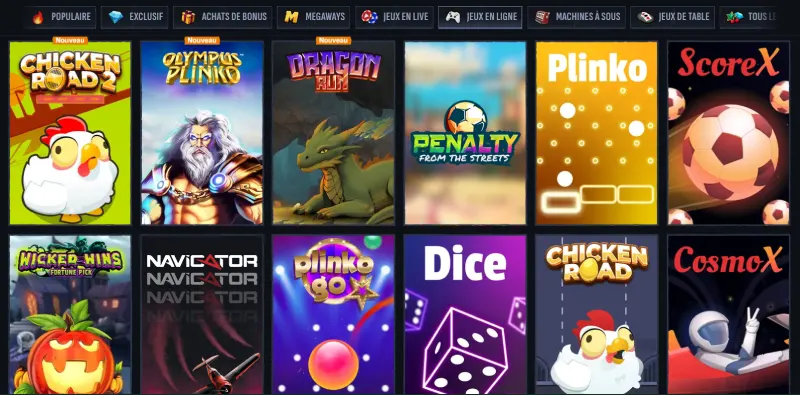 Capture d'écran des mini jeux sur Mafia Casino