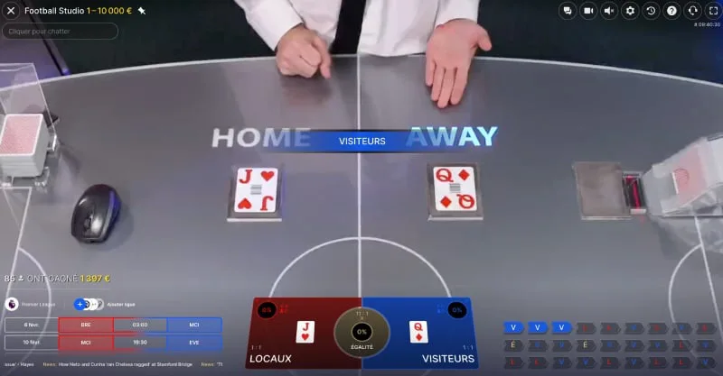 Capture d'écran d'une partie en cours sur Football Studio