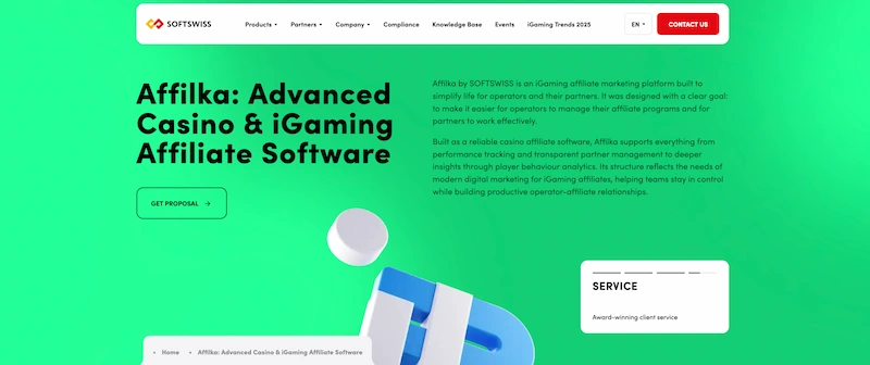 Capture d'écran du programme d'affiliation de Softswiss