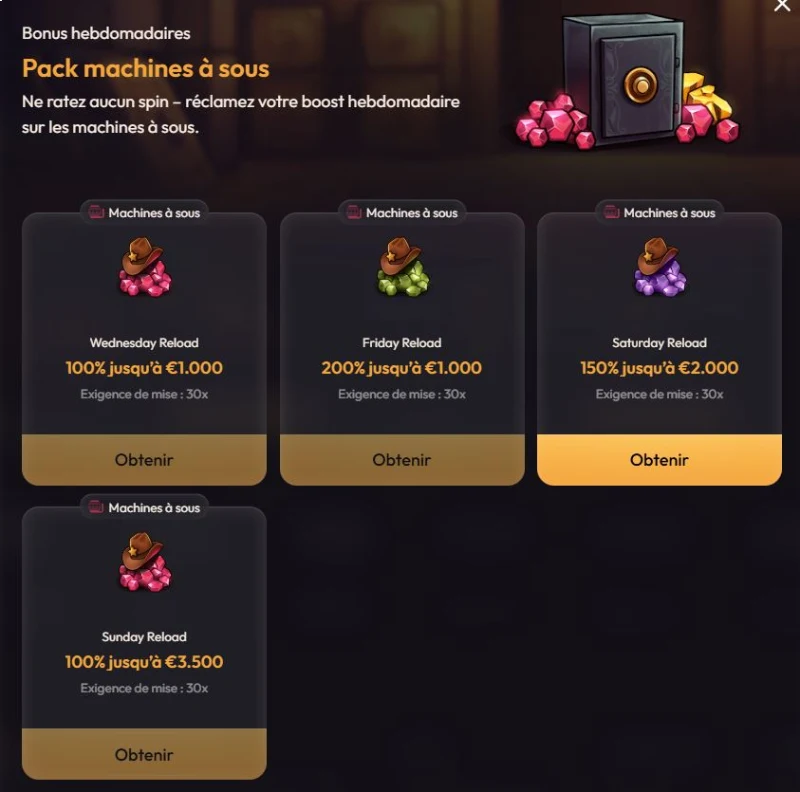 Capture d'&eacute;cran des promotions sur MadCasino