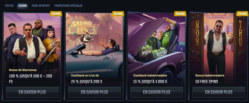 Capture d'écran des promotions sur Mafia Casino
