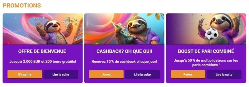Capture d'&eacute;cran des promotions sur PartySpins