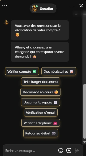 Echange avec le service client du casino OscarSpin