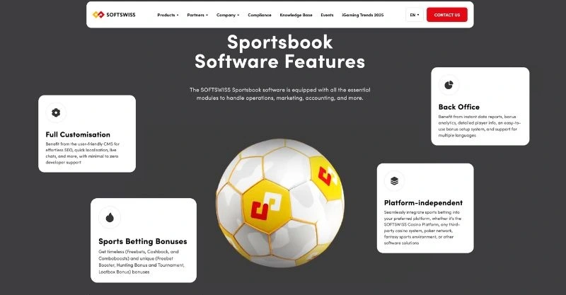 Capture d'écran des solutions Softswiss pour les paris sportifs