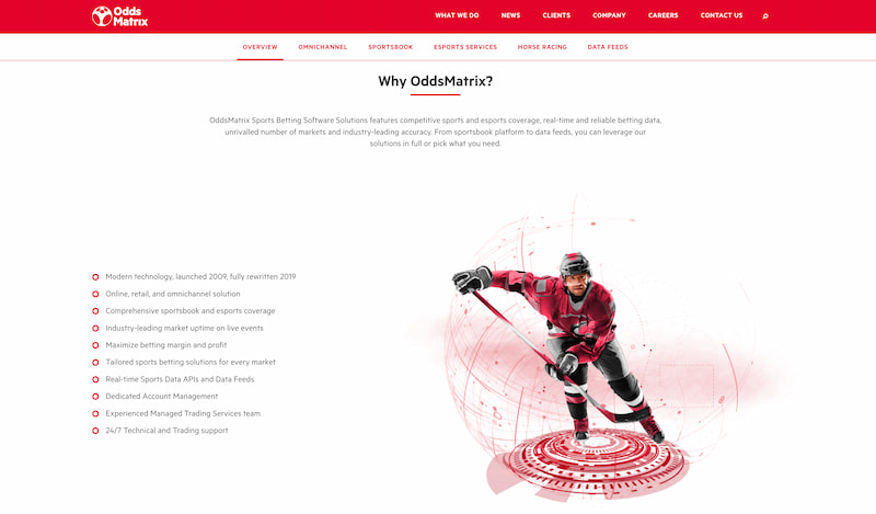 Capture d'écran des solutions EveryMatrix pour les paris sportifs