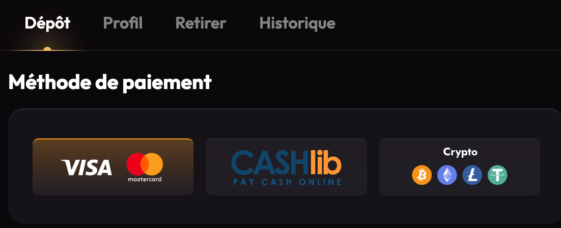méthodes de dépôt sur madcasino