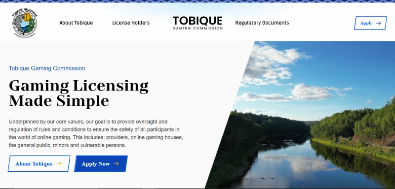 Capture d'écran accueil Tobique Gaming Commission