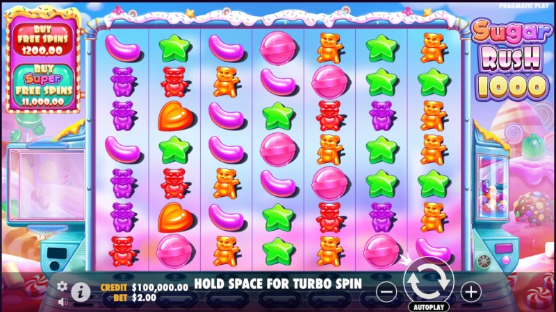 Capture d'écran de l'interface de la machine à sous Sugar Rush 1000