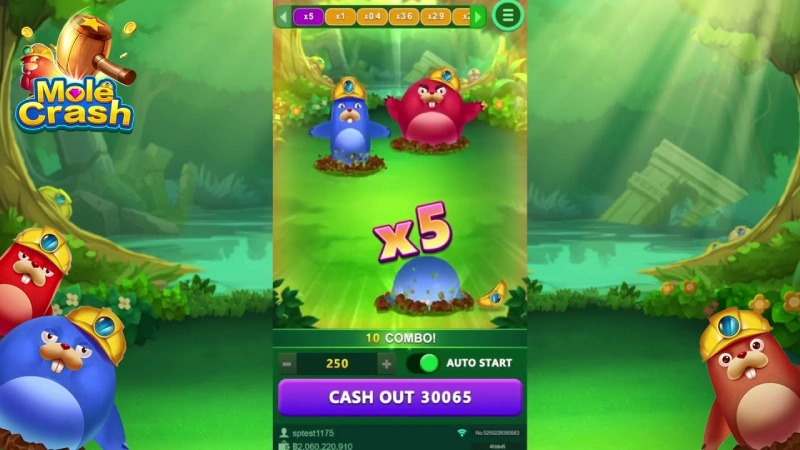 Capture d'écran de l'interface du jeu Mole Crash de JDB