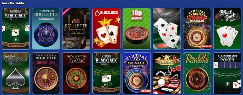 les jeux de table sur pistolo casino