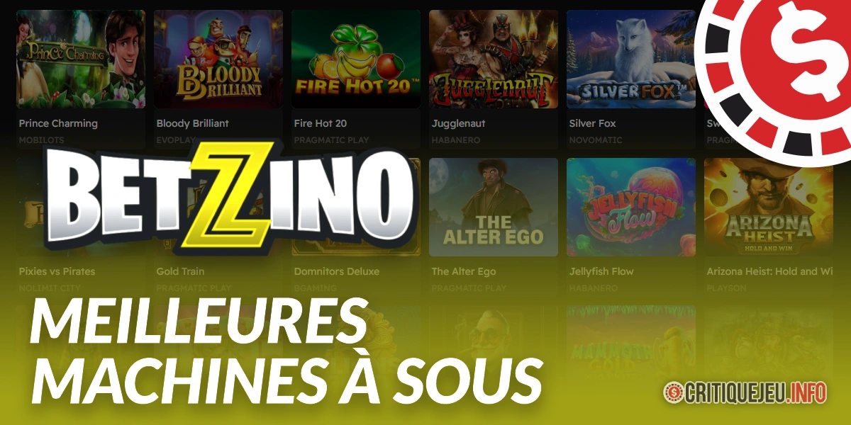 Bannière présentant les meilleures machines à sous disponibles sur Betzino Casino