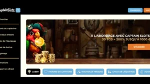 Capture d'&eacute;cran de la page d'accueil de Captain Slots