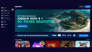 Capture d'&eacute;cran de la page d'accueil de Spinsino