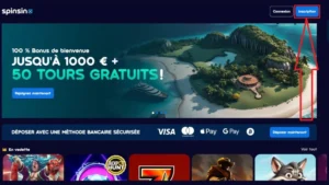 Bouton d'inscription sur Spinsino